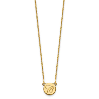 14K Gelbgold Klein Kreis mit Schreibschrift Initiale Halskette