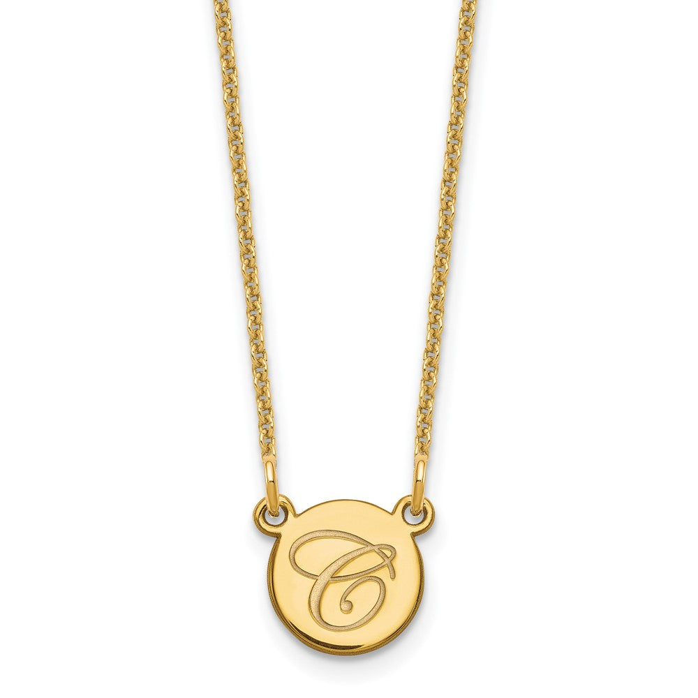 14K Gelbgold Klein Kreis mit Schreibschrift Initiale Halskette