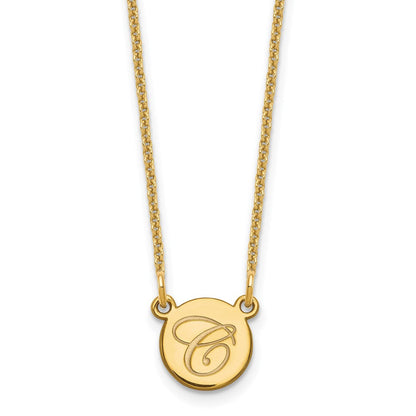 14K Gelbgold Klein Kreis mit Schreibschrift Initiale Halskette