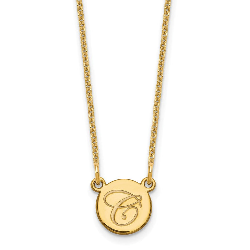 14K Gelbgold Klein Kreis mit Schreibschrift Initiale Halskette