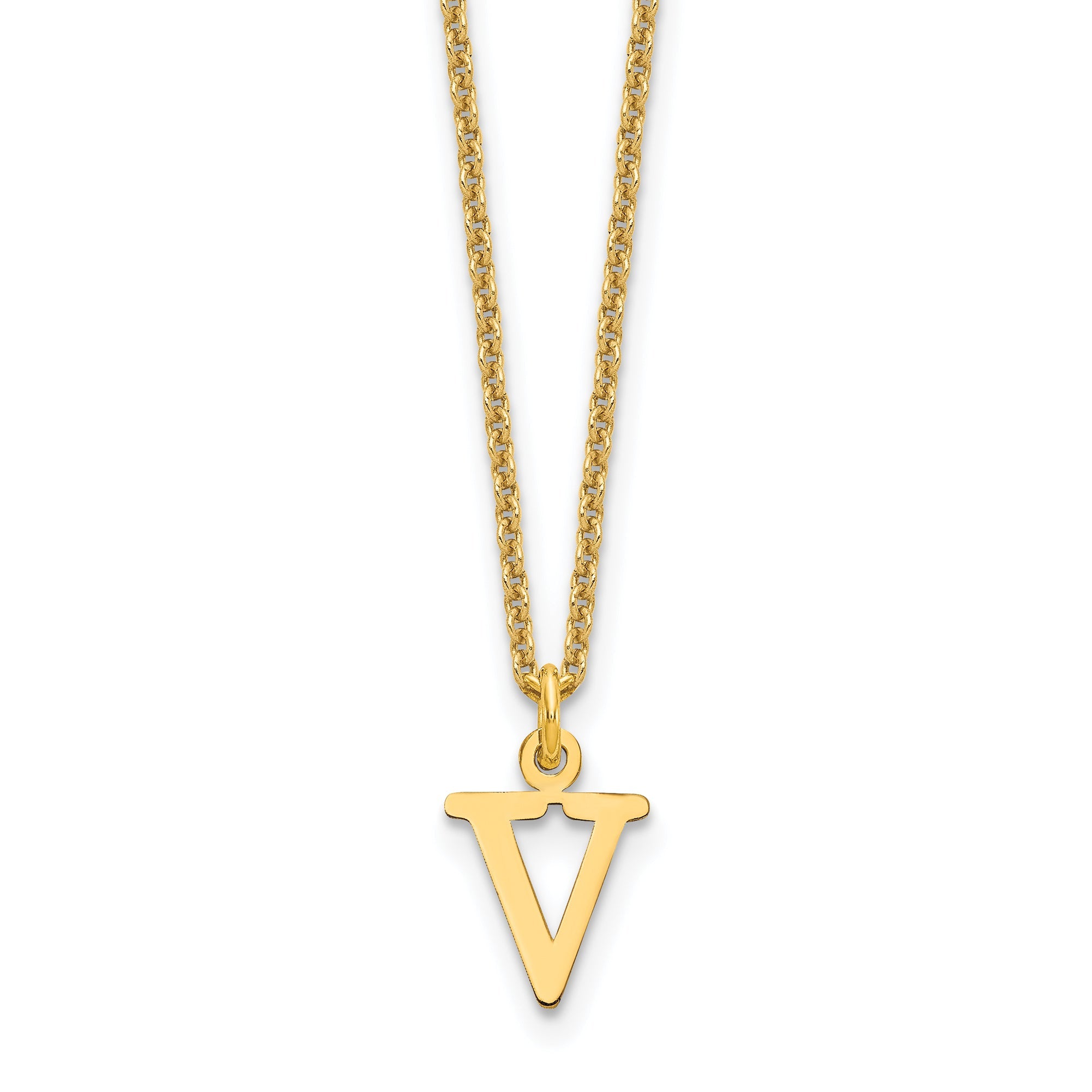 14K Gelbgold 14ky Ausgeschnitten Buchstabe V Initiale Halskette