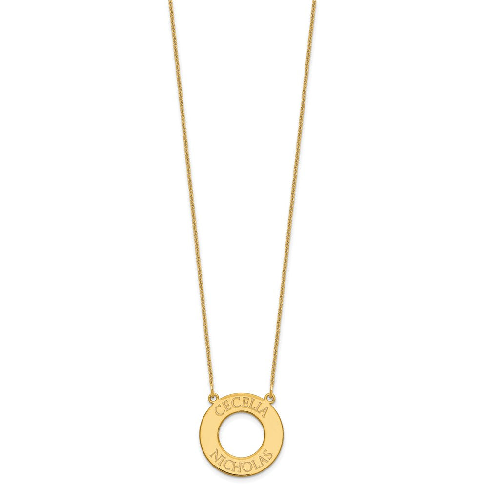 14K Gelbgold Kreis mit 2 Name Halskette