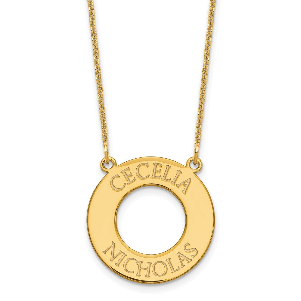 14K Gelbgold Kreis mit 2 Name Halskette