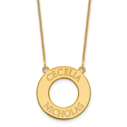 14K Gelbgold Kreis mit 2 Name Halskette