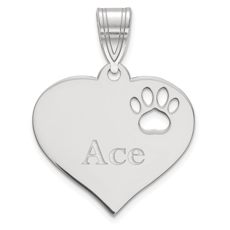 14K Weißgold Herz mit Name und Paw Druck Ausgeschnitten Anhänger