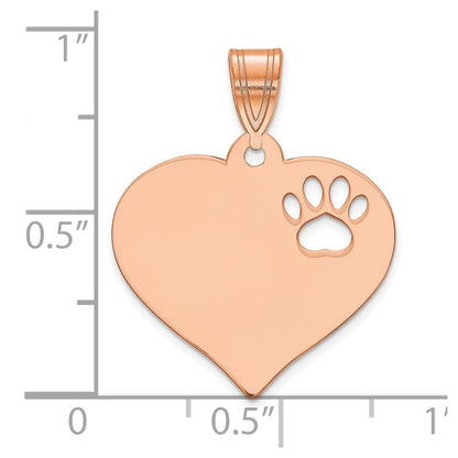 14K Roségold Rohling Herz mit Ausgeschnitten Paw Druck Anhänger