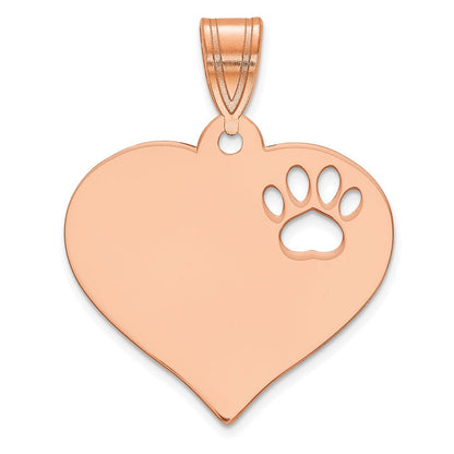 14K Roségold Rohling Herz mit Ausgeschnitten Paw Druck Anhänger