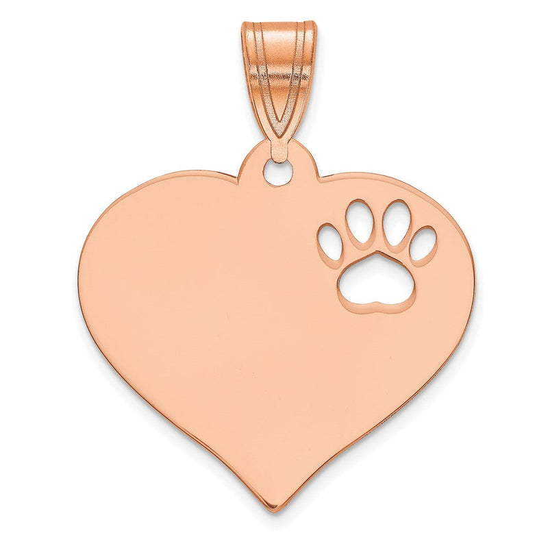 14K Roségold Rohling Herz mit Ausgeschnitten Paw Druck Anhänger
