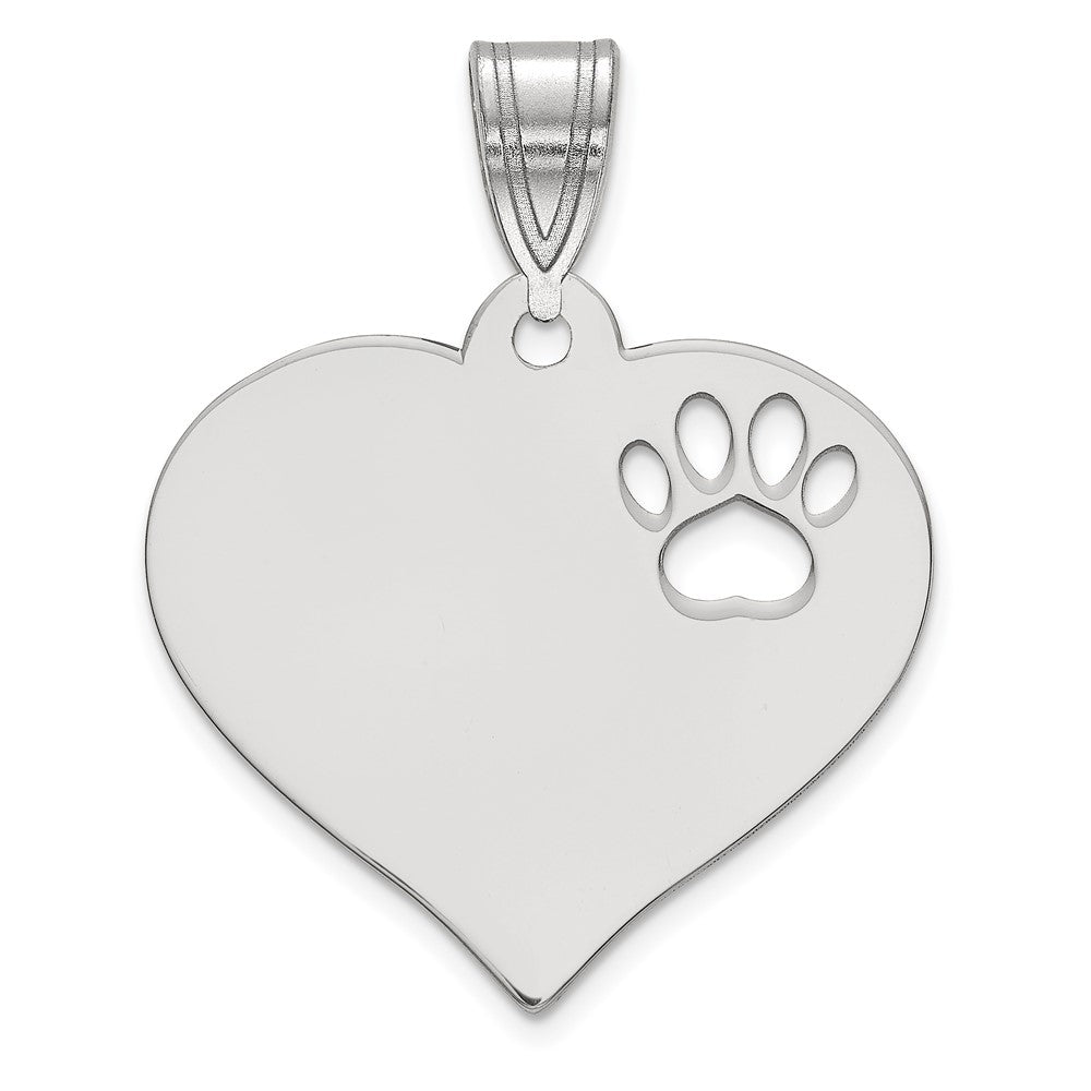 14K Weißgold Rohling Herz mit Ausgeschnitten Paw Druck Anhänger