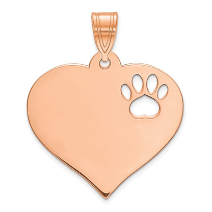 14K Roségold Rohling Herz mit Ausgeschnitten Paw Druck Anhänger