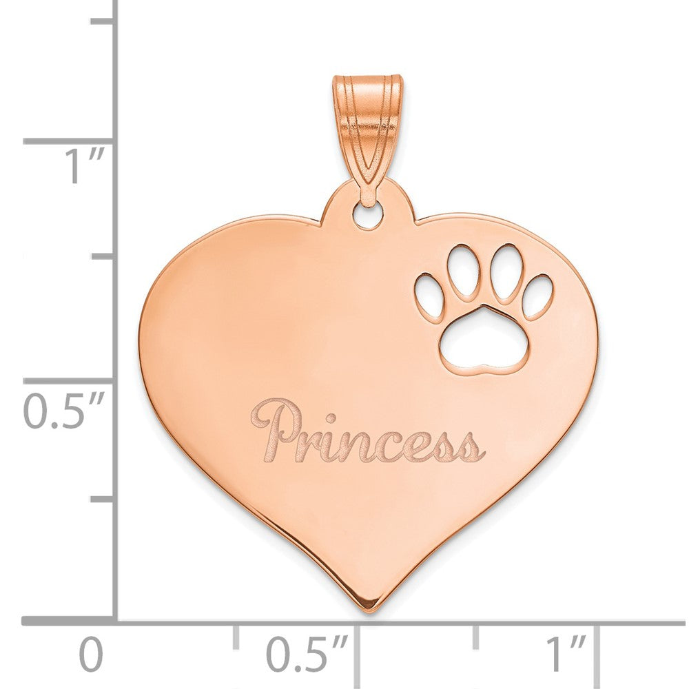 14K Roségold Herz mit Name und Paw Druck Ausgeschnitten Anhänger