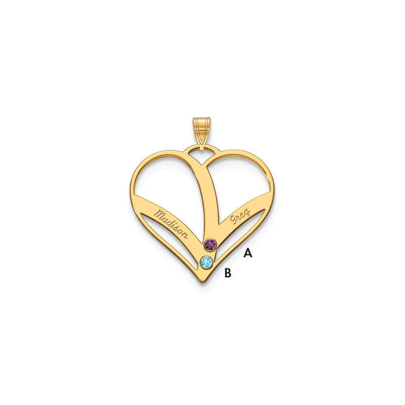 14K Gelbgold 14ky 2 Name Birthstones Zargenfassung Ausgeschnitten Herz Anhänger