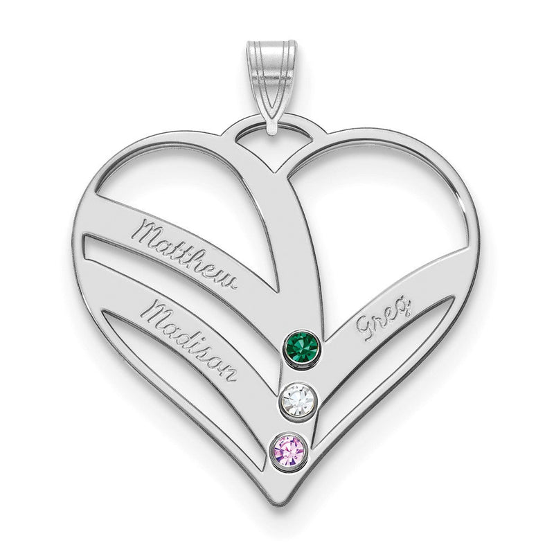 14K Weißgold 14kw 3 Name Birthstones 18K Rhodiniert Zargenfassung Ausgeschnitten Herz Anhänger