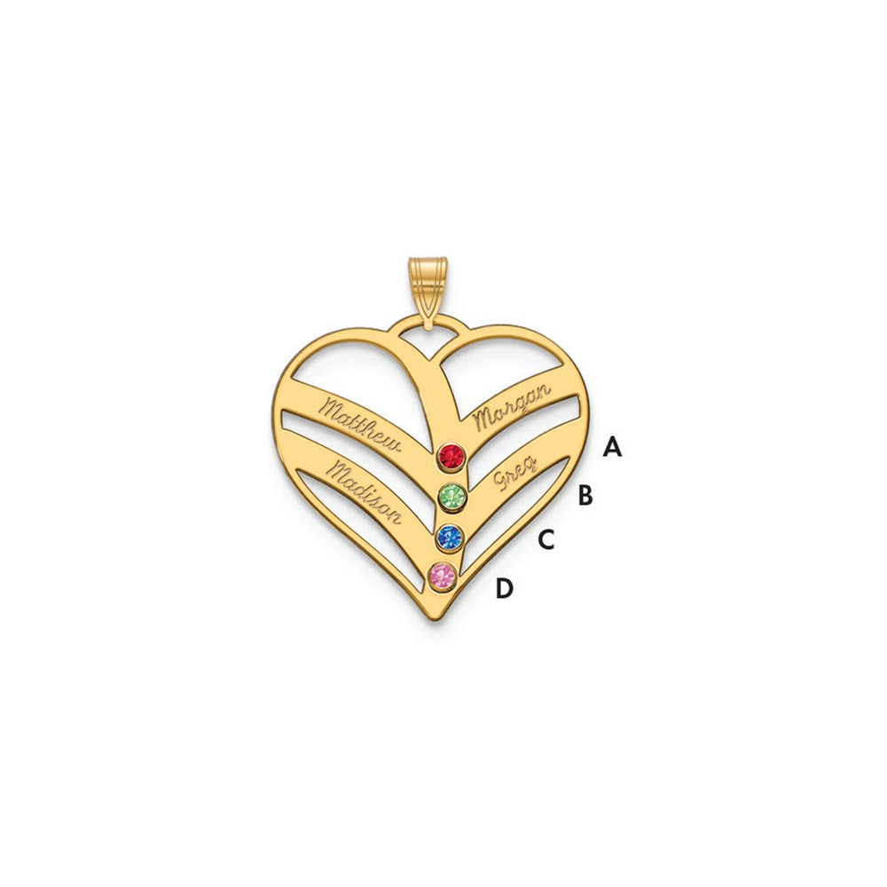 14K Gelbgold 14ky 4 Name Birthstones Zargenfassung Ausgeschnitten Herz Anhänger