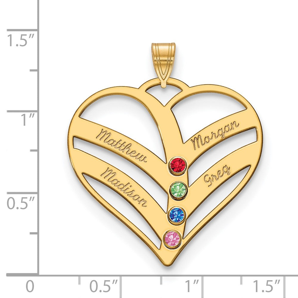 14K Gelbgold 14ky 4 Name Birthstones Zargenfassung Ausgeschnitten Herz Anhänger
