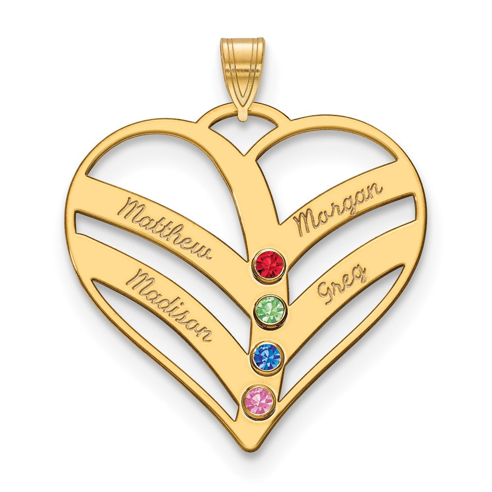 14K Gelbgold 14ky 4 Name Birthstones Zargenfassung Ausgeschnitten Herz Anhänger
