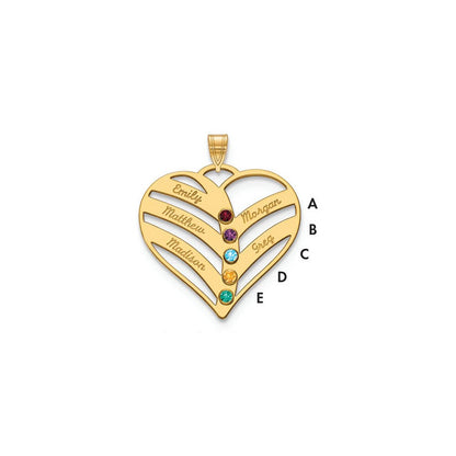 14K Gelbgold 14ky 5 Name Birthstones Zargenfassung Ausgeschnitten Herz Anhänger
