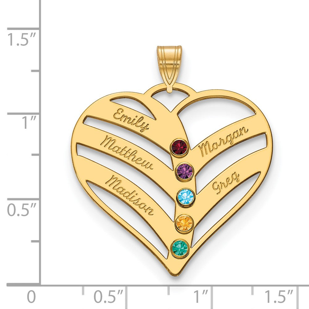 14K Gelbgold 14ky 5 Name Birthstones Zargenfassung Ausgeschnitten Herz Anhänger