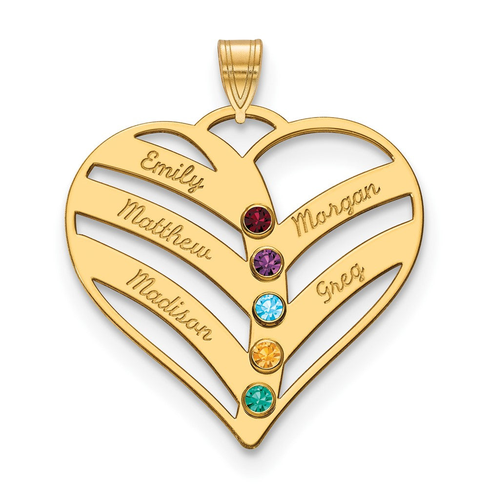 14K Gelbgold 14ky 5 Name Birthstones Zargenfassung Ausgeschnitten Herz Anhänger