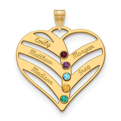 14K Gelbgold 14ky 5 Name Birthstones Zargenfassung Ausgeschnitten Herz Anhänger