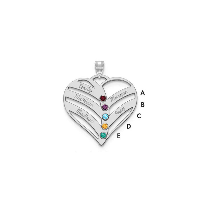14K Weißgold 14kw 5 Name Birthstones 18K Rhodiniert Zargenfassung Ausgeschnitten Herz Anhänger