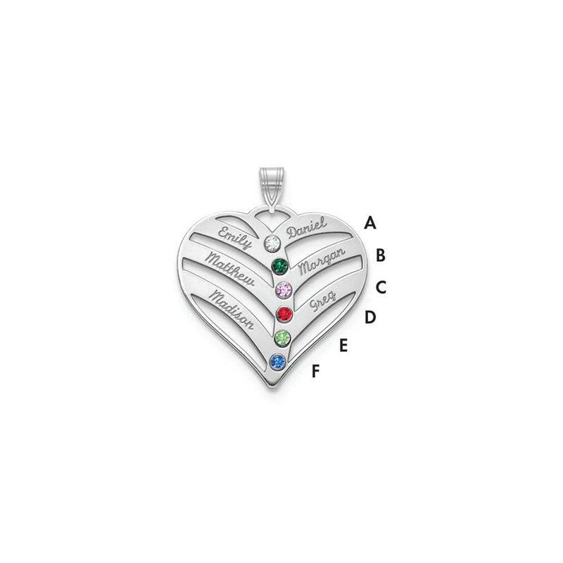 14K Weißgold 14kw 6 Name Birthstones 18K Rhodiniert Zargenfassung Ausgeschnitten Herz Anhänger