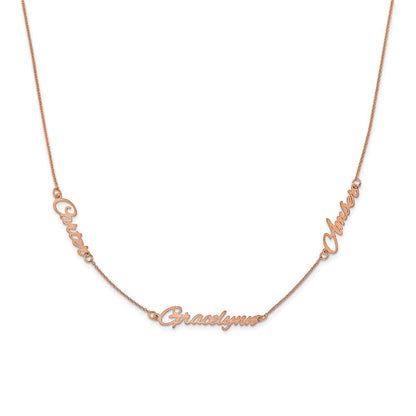 14K Roségold Gebürstet 3 Name Halskette