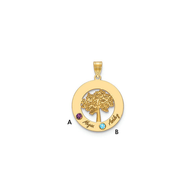 14K Gelbgold 14ky Familie Baum in Kreis 2 Names und Birthstones mit Zargenfassung Anhänger
