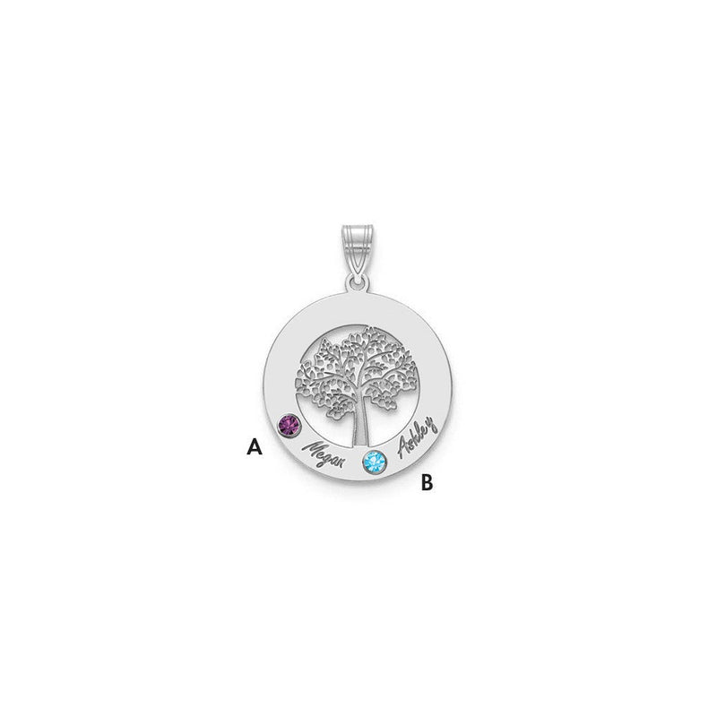 14K Weißgold 14kw Familie Baum Kreis 2 Names & Birthstones mit 18K Rhodiniert Bezels