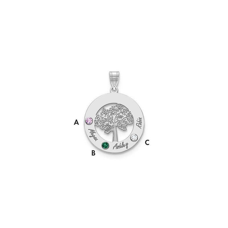 14K Weißgold 14kw Familie Baum Kreis 3 Names & Birthstones mit 18K Rhodiniert Bezels