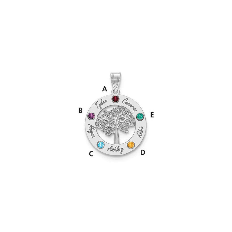 14K Weißgold 14kw Familie Baum Kreis 5 Names & Birthstones mit 18K Rhodiniert Bezels