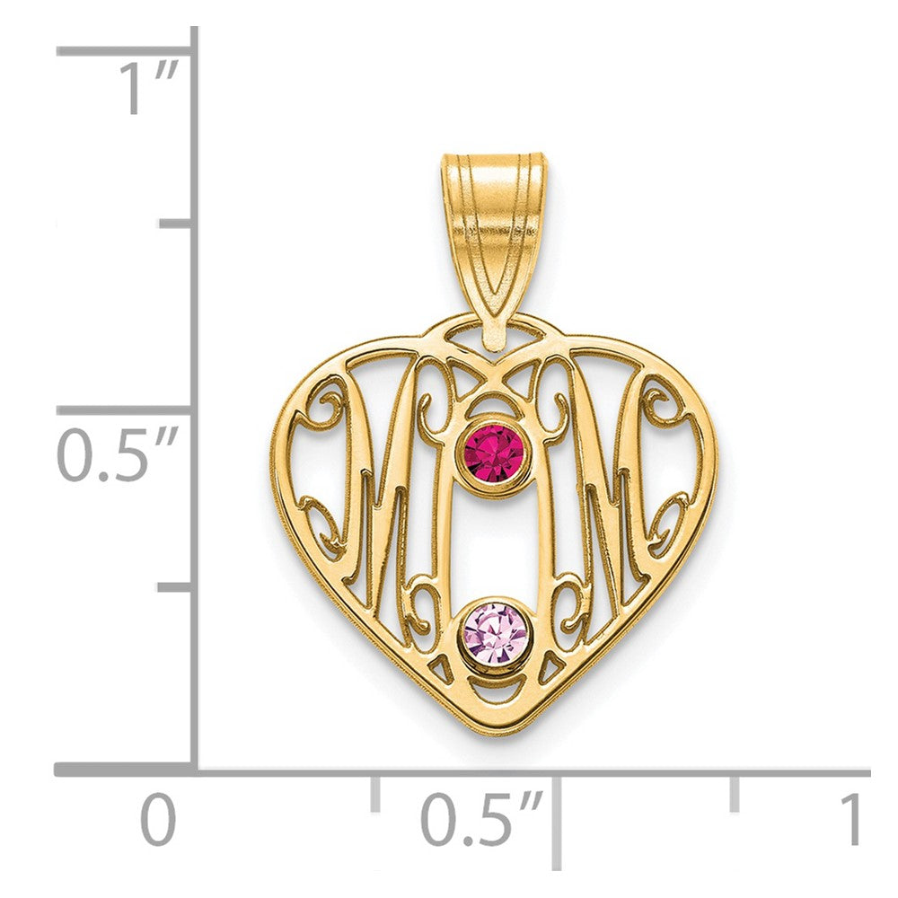 14K Gelbgold 14ky Mama in Herz 2 Birthstones Zargenfassung Anhänger