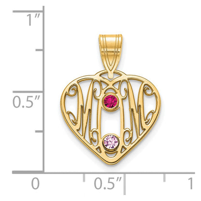 14K Gelbgold 14ky Mama in Herz 2 Birthstones Zargenfassung Anhänger