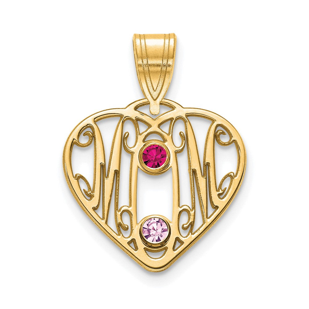 14K Gelbgold 14ky Mama in Herz 2 Birthstones Zargenfassung Anhänger