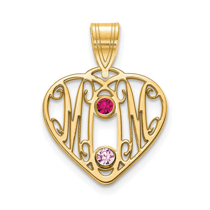 14K Gelbgold 14ky Mama in Herz 2 Birthstones Zargenfassung Anhänger