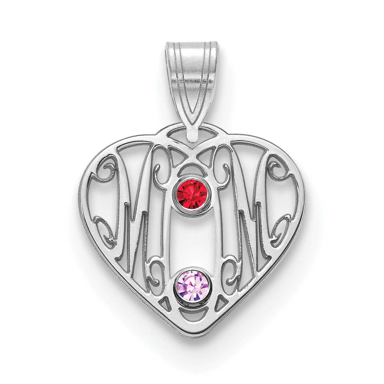 14K Weißgold 14kw Mama in Herz 2 Birthstones 18K Rhodiniert Bezels