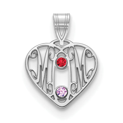 14K Weißgold 14kw Mama in Herz 2 Birthstones 18K Rhodiniert Bezels