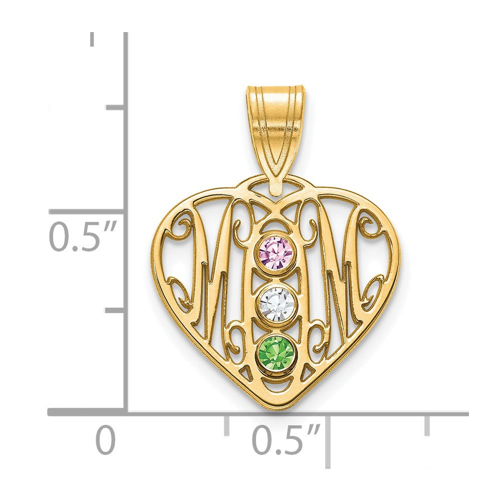 14K Gelbgold 14ky Mama in Herz 3 Birthstones Zargenfassung Anhänger