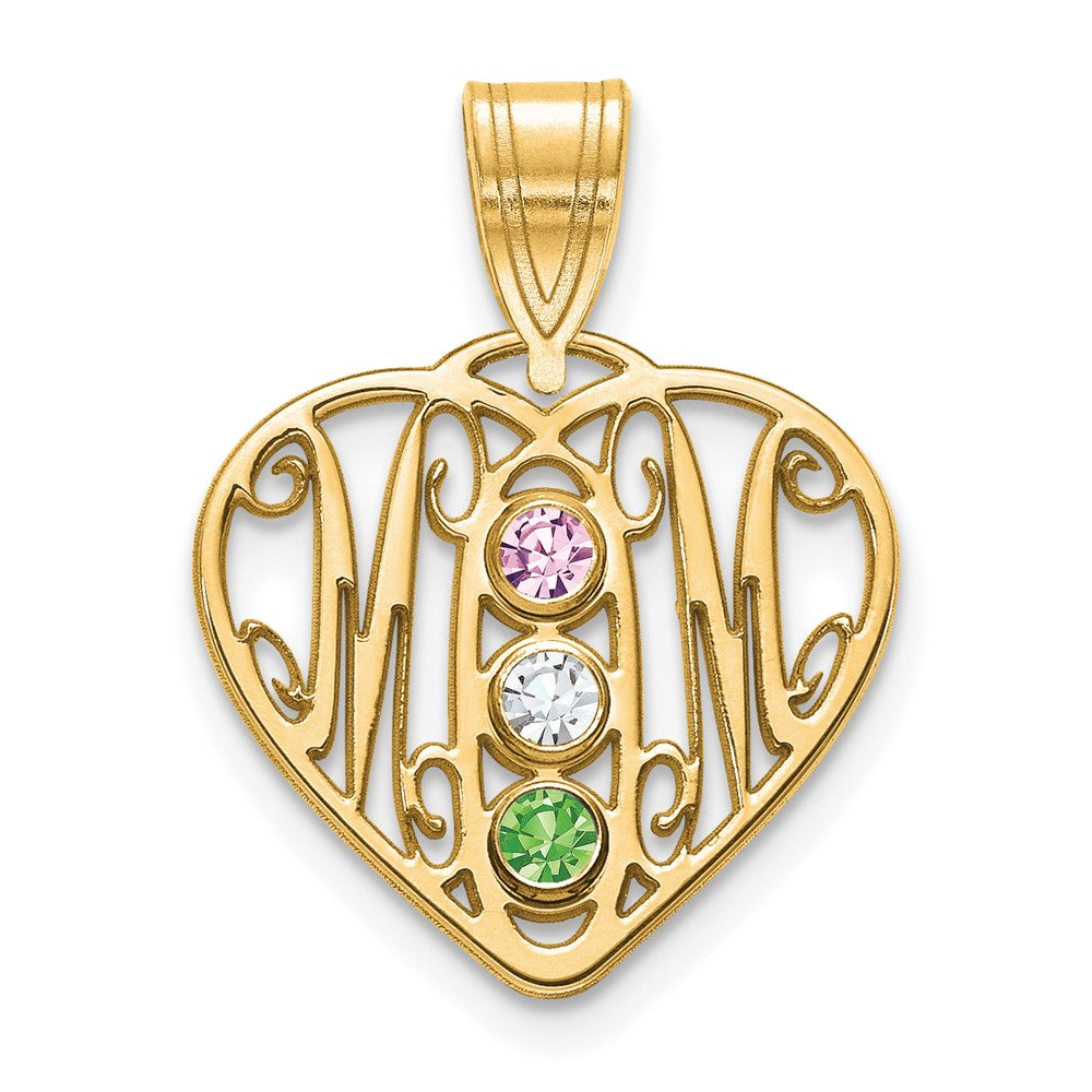 14K Gelbgold 14ky Mama in Herz 3 Birthstones Zargenfassung Anhänger