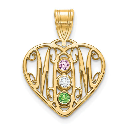 14K Gelbgold 14ky Mama in Herz 3 Birthstones Zargenfassung Anhänger