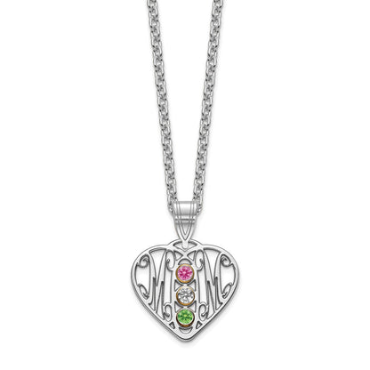 14K Weißgold 14kw Mama in Herz 3 Birthstones 18K Rhodiniert Bezels
