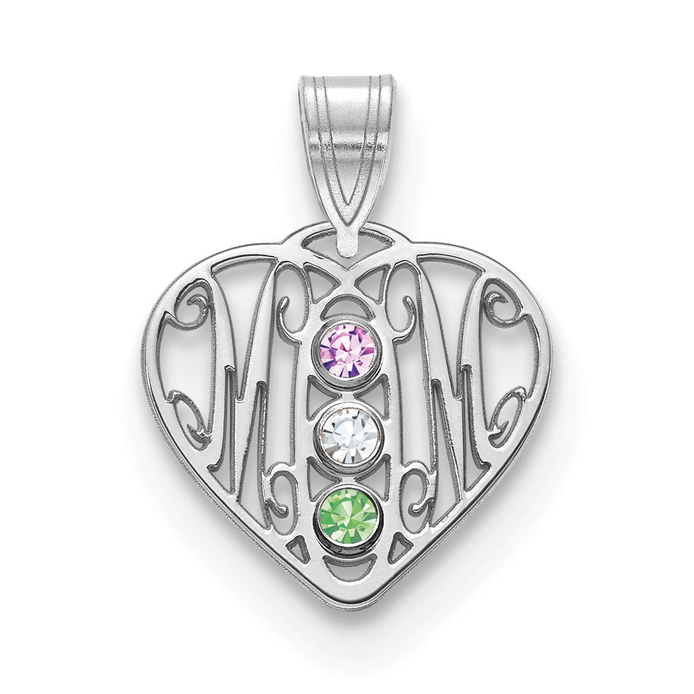 14K Weißgold 14kw Mama in Herz 3 Birthstones 18K Rhodiniert Bezels