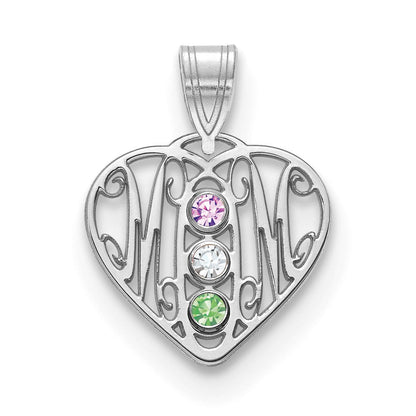 14K Weißgold 14kw Mama in Herz 3 Birthstones 18K Rhodiniert Bezels