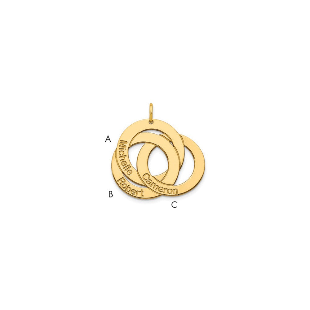 14K Gelbgold 3 Interlocking Kreise mit Names Charm
