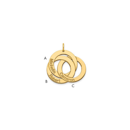 14K Gelbgold 3 Interlocking Kreise mit Names Charm