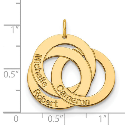 14K Gelbgold 3 Interlocking Kreise mit Names Charm