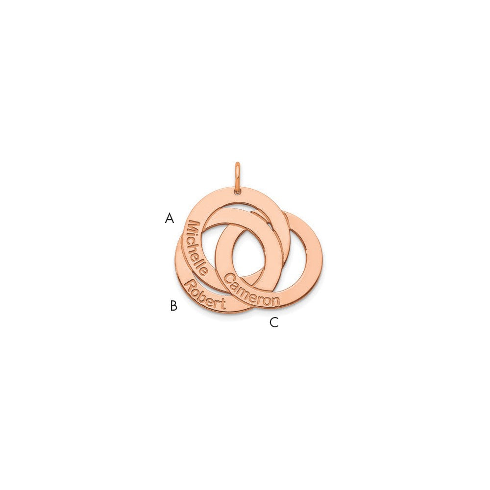 14K Roségold 3 Interlocking Kreise mit Names Charm