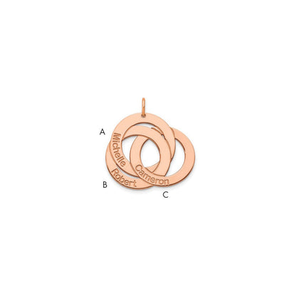 14K Roségold 3 Interlocking Kreise mit Names Charm