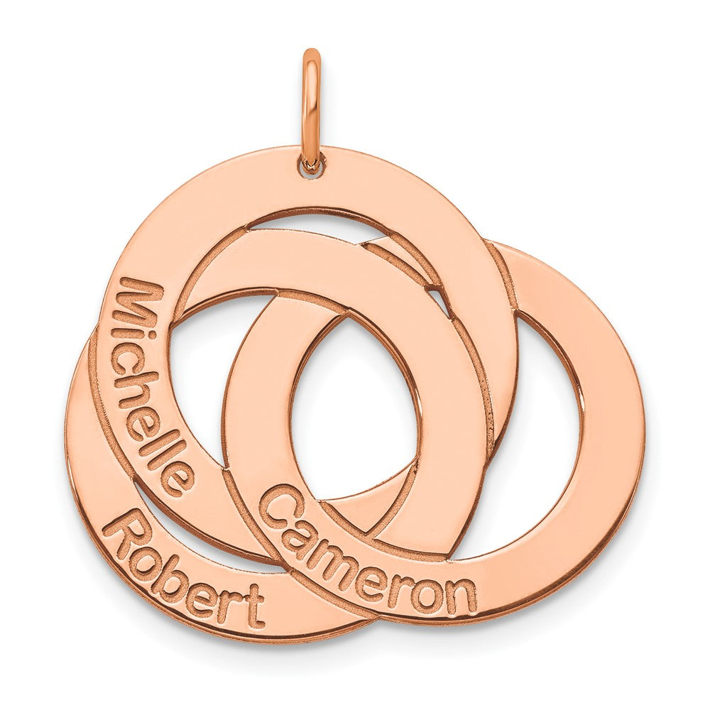 Roségoldbeschichtet Sterlingsilber /rose 3 Interlocking Kreise mit Names Charm