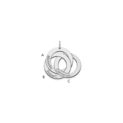 14K Weißgold 3 Interlocking Kreise mit Names Charm